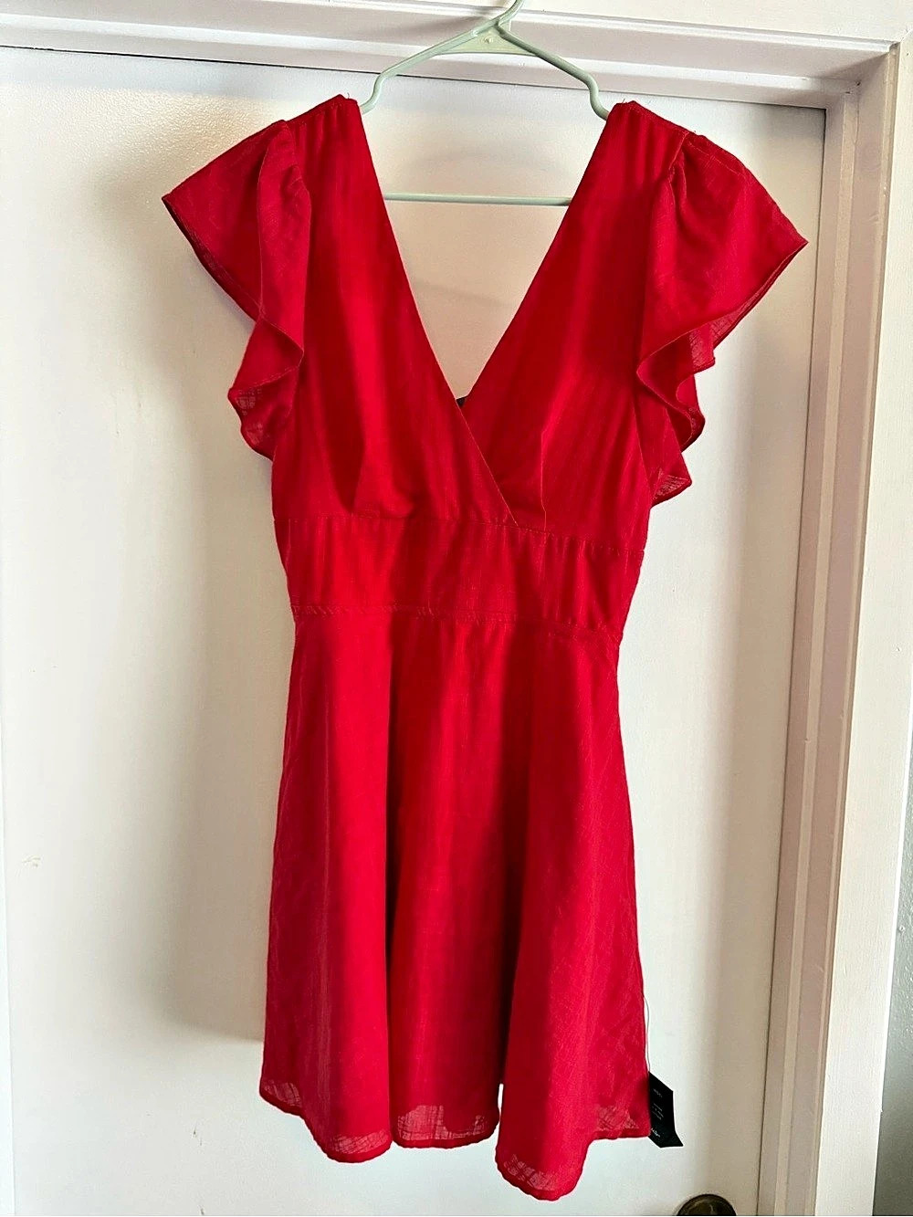 Lulus Sweeten Me Up Red Flutter Sleeve Mini Dress With Pockets Medium